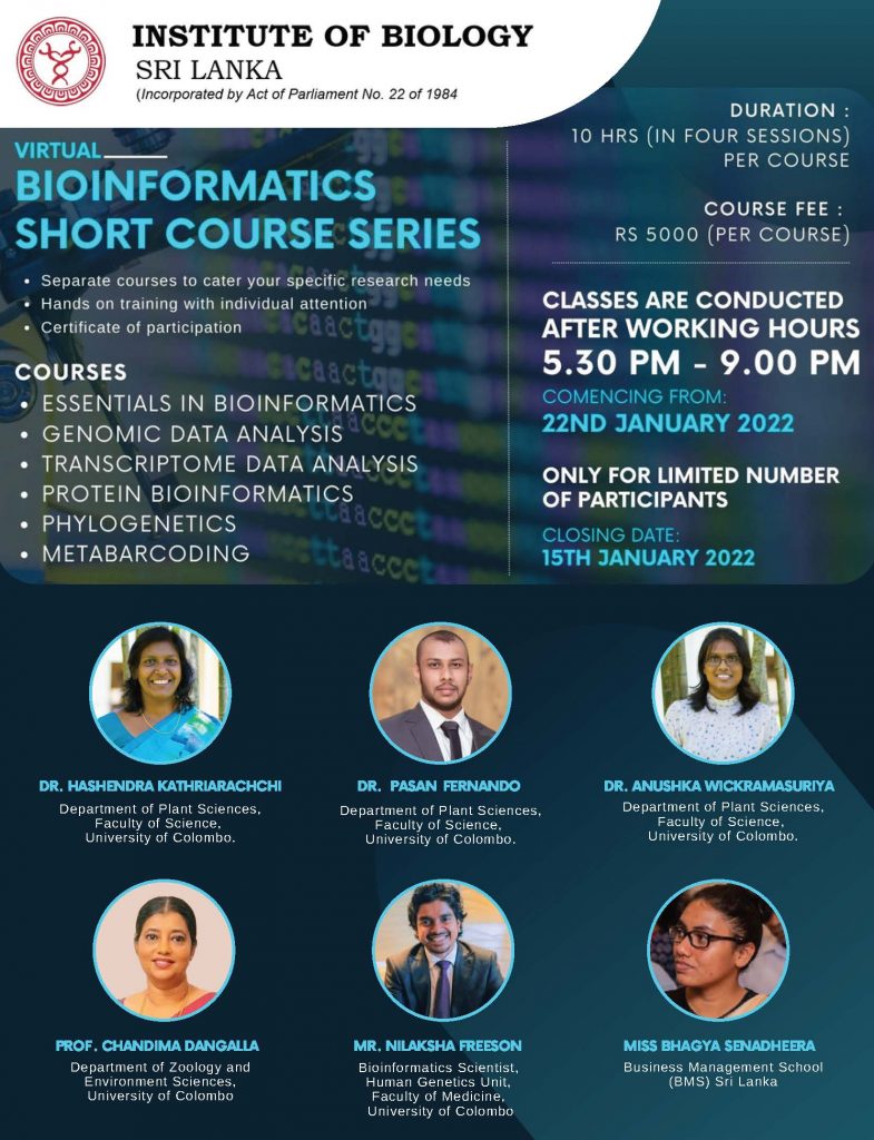 Virtual Bioinformatics Short Course Series - Institute of Biology, Sri ...